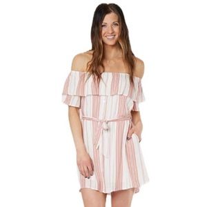 Hyfve Coral/White Vertical Striped Belted Dress